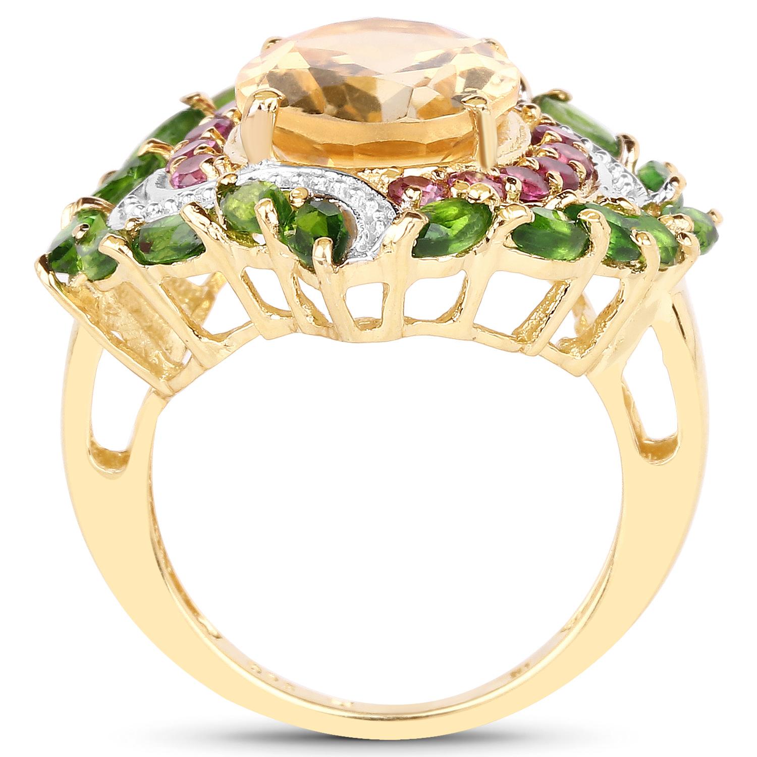 Natural Multicolor Gemstones Cocktail Ring 6.12 Carats 14K Gold Plated Silver In Excellent Condition For Sale In Laguna Niguel, CA