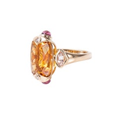 Sunita Nahata Citrine 6.16ct. Ring in 18KYG with Rhodolite Morganite & Diamond