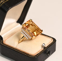 11 Carat Natural Citrine Ring. Natural Emerald Cut Citrine Ring 18k Yellow Gold