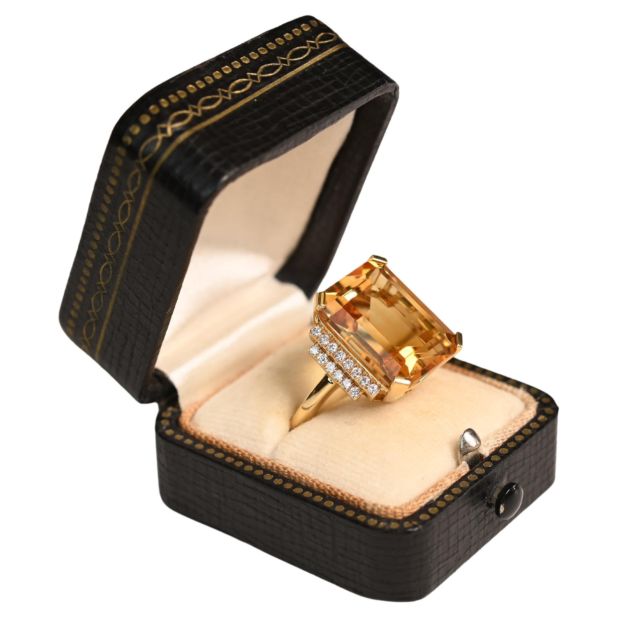 11 Carat Natural Citrine Ring. Natural Emerald Cut Citrine Ring 18k Yellow Gold