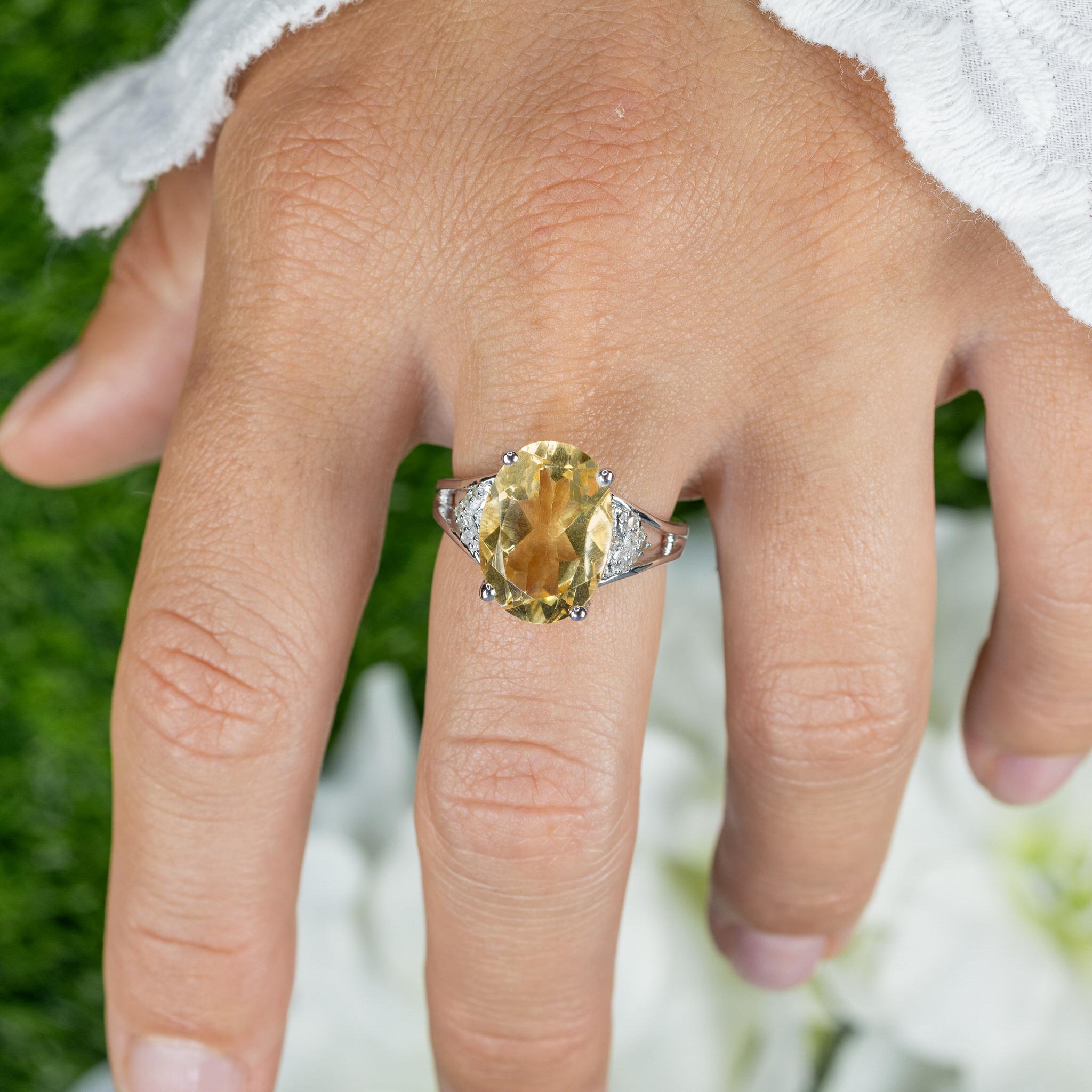 Contemporaneo Anello Citrino Diamanti 4,53 Carati A. Silver in vendita