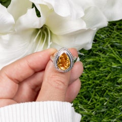 Citrine Ring Pear Cut 4.38 Carats Sterling Silver