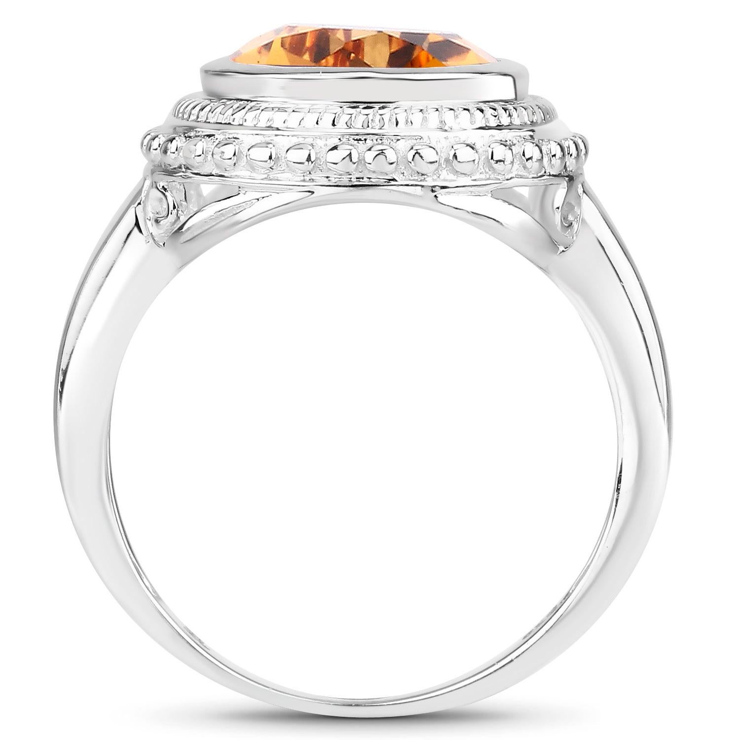 Taille poire Bague Citrine Taille Poire 4.38 Carats Argent Sterling en vente