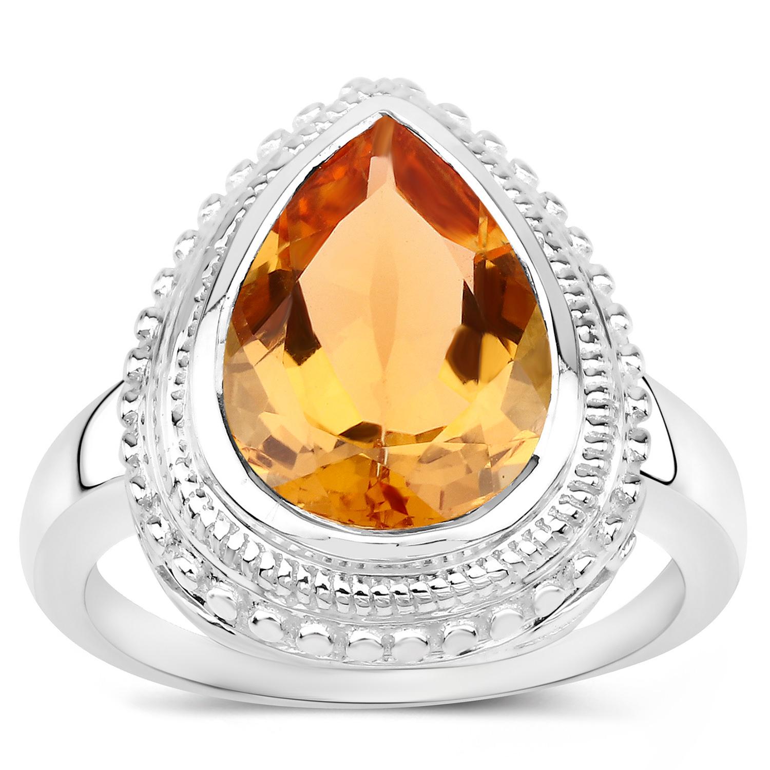 Bague Citrine Taille Poire 4.38 Carats Argent Sterling Excellent état - En vente à Aliso Viejo, CA