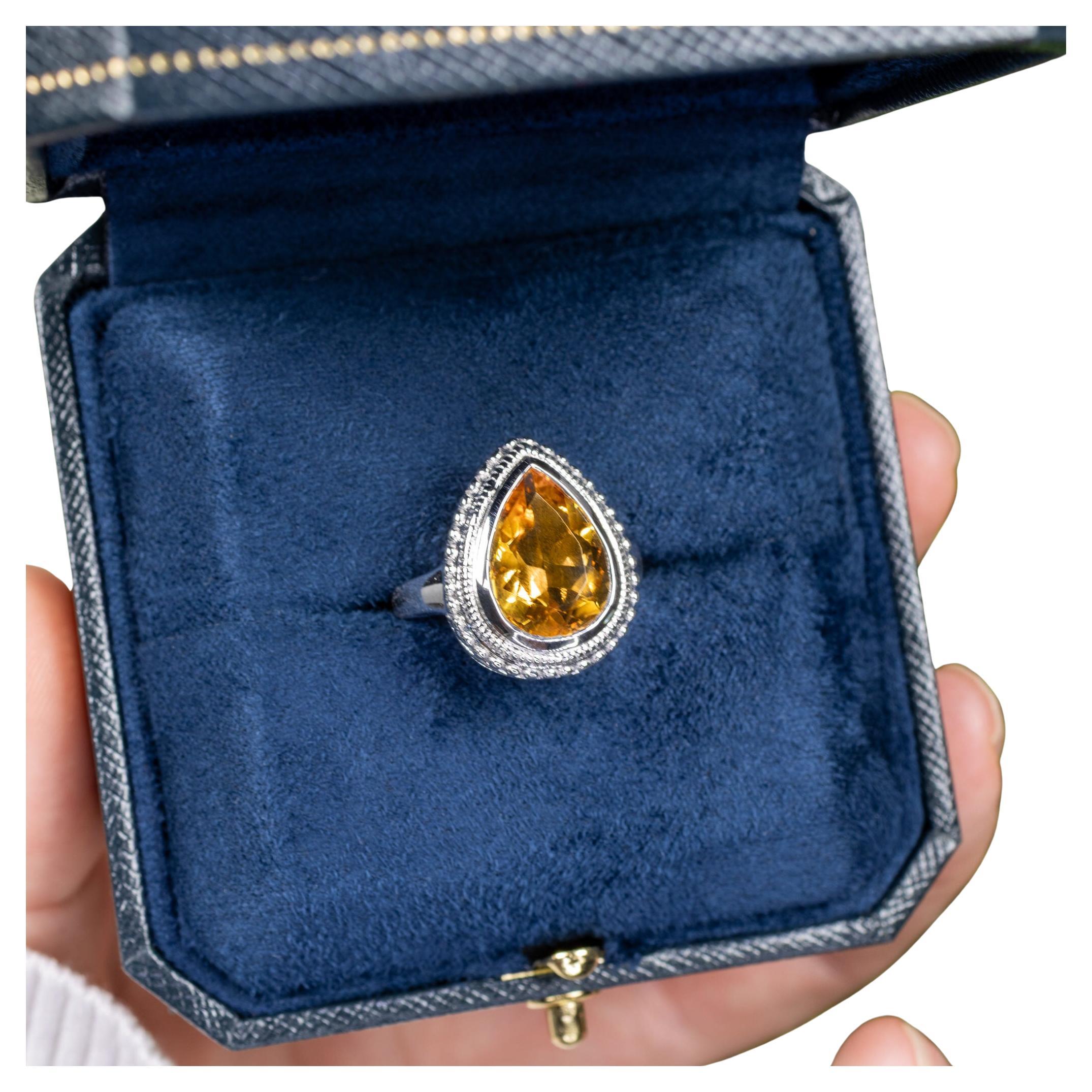 Citrine Ring Pear Cut 4.38 Carats Sterling Silver