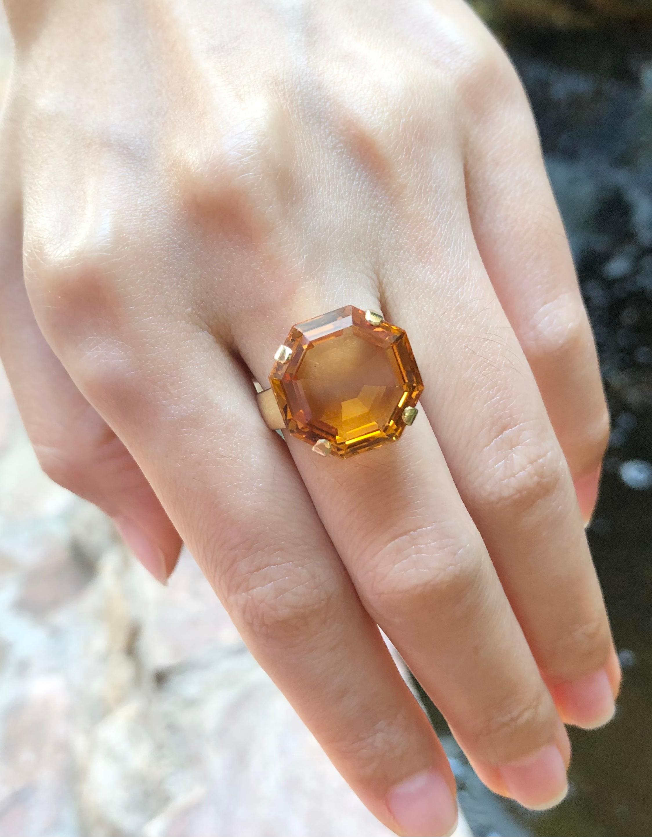 Citrin-Ring in 14 Karat Gold gefasst (Achteckschliff) im Angebot
