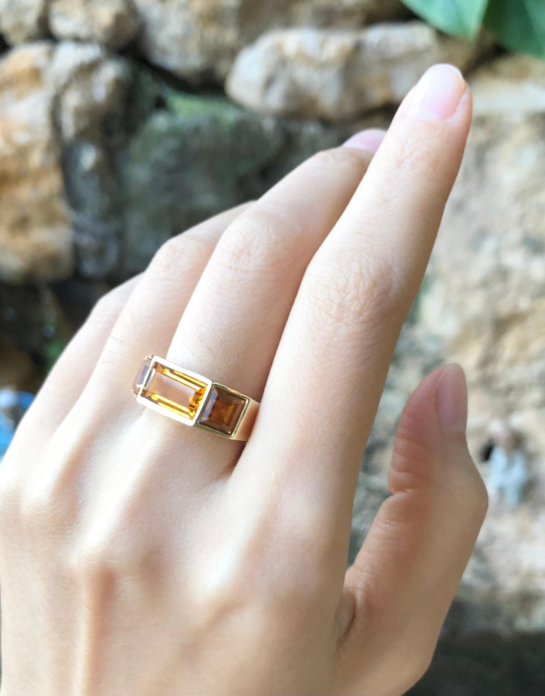 Emerald Cut Citrine Ring Set in 18 Karat Gold Settings For Sale