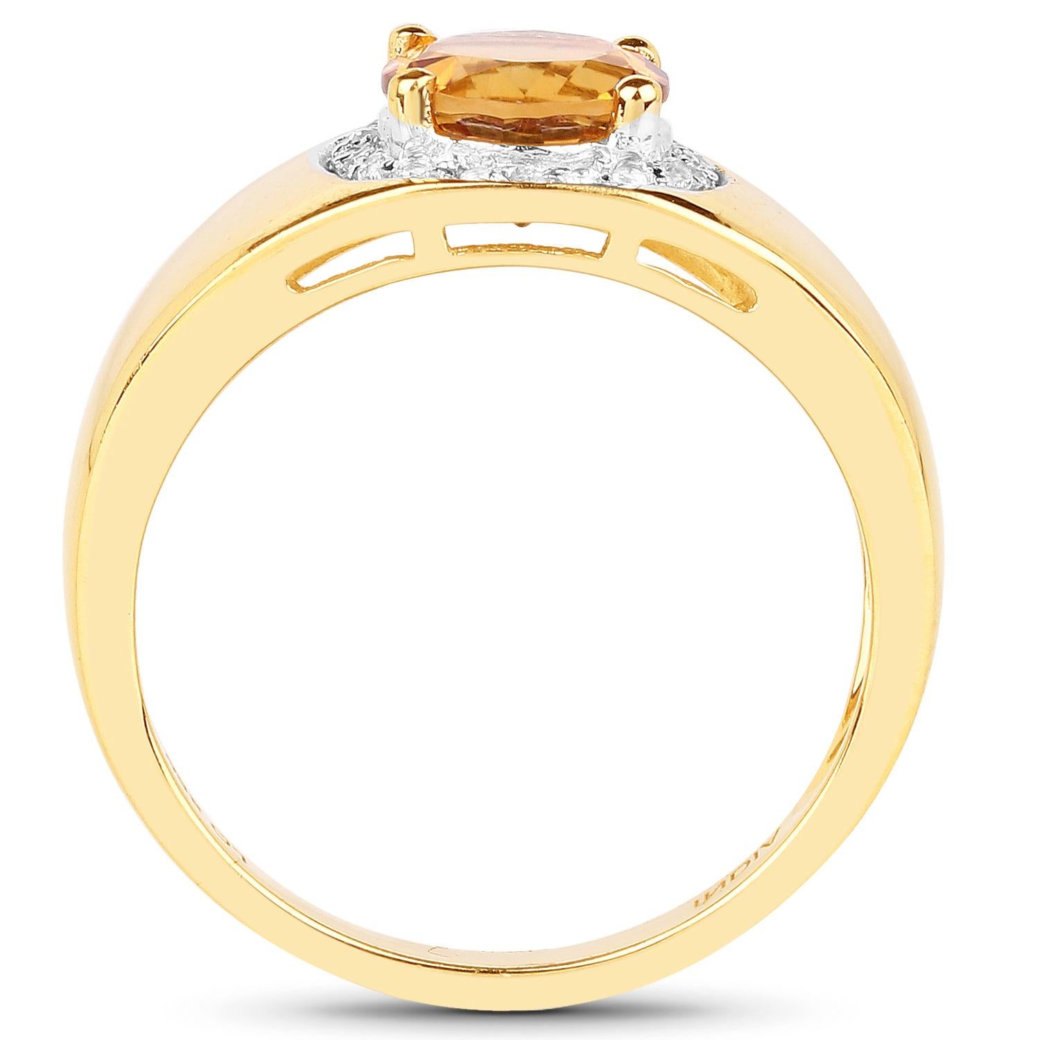 Taille ronde Bague Citrine Topaze blanche 1,29 carats Argent Sterling plaqué or jaune 18K en vente