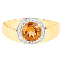 Citrine Ring White Topaz 1.29 Carats 18K Yellow Gold Plated Sterling Silver
