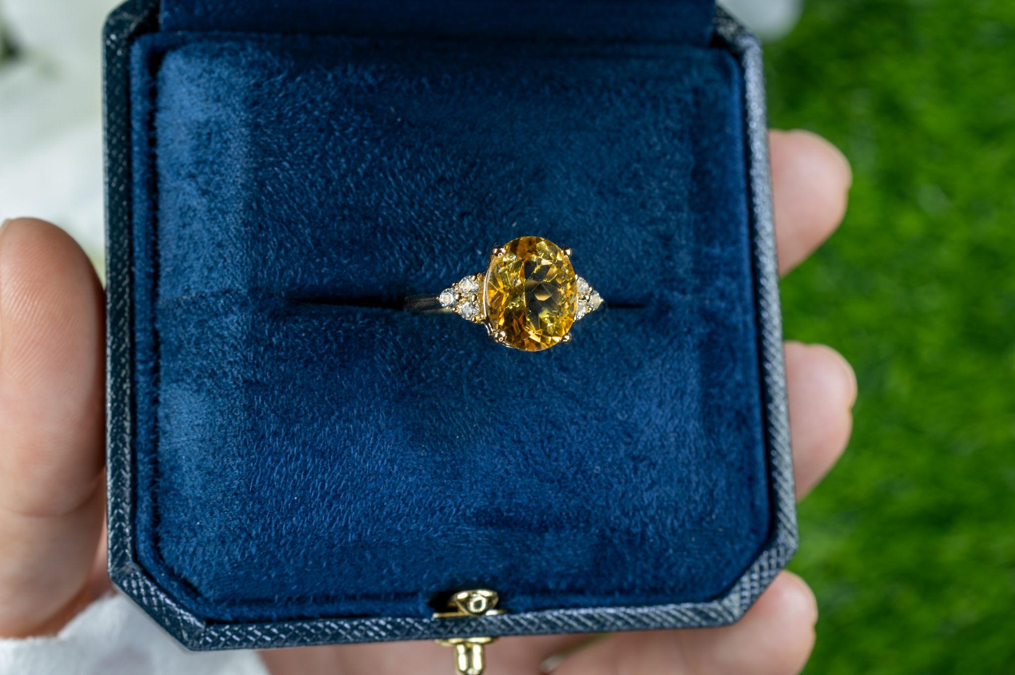 Anello Citrino Topazio Bianco 3,33 Carati Placcato in Oro Giallo 14K A. Silver In condizioni ottime in vendita a Aliso Viejo, CA