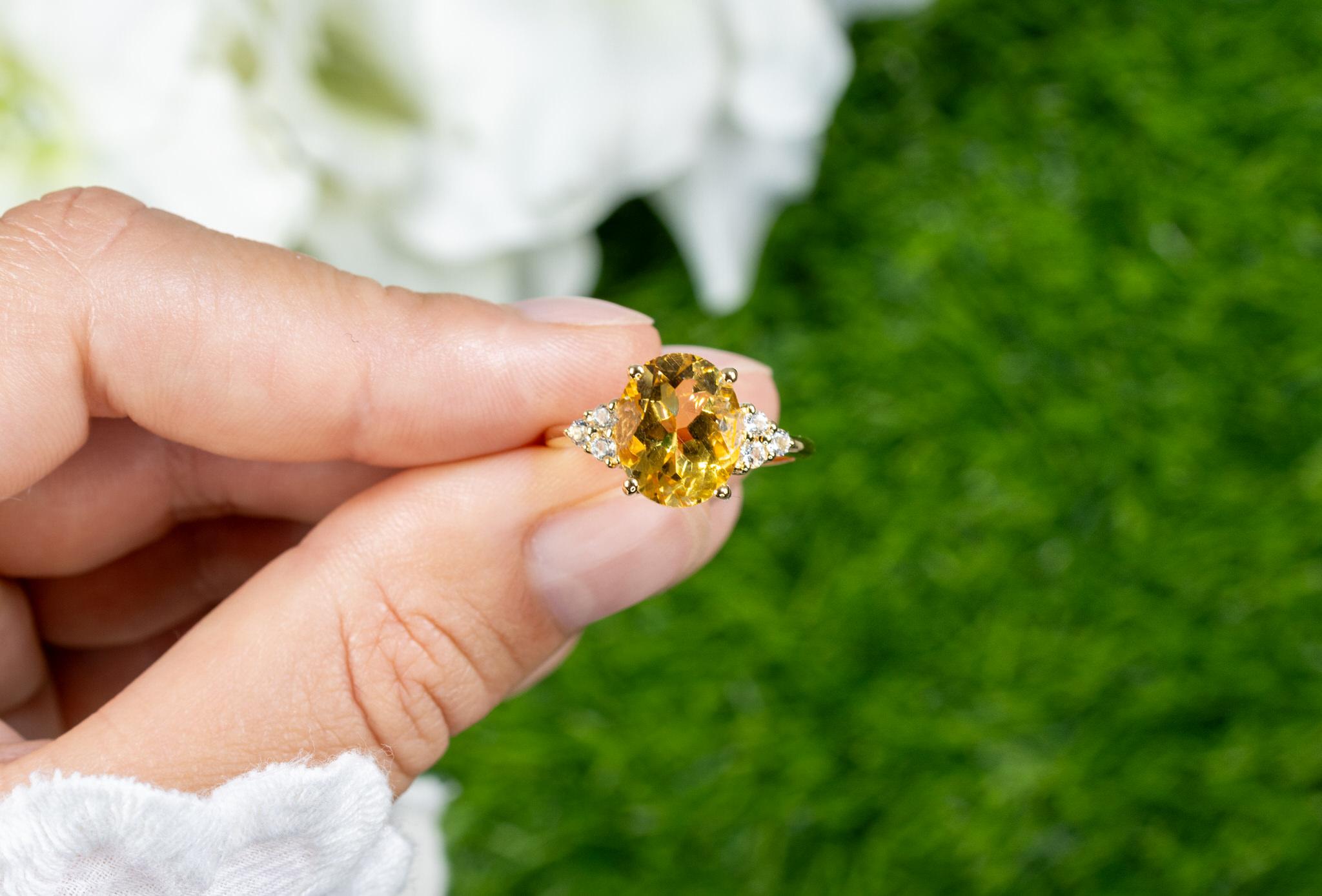 da uomo o donna Anello Citrino Topazio Bianco 3,33 Carati Placcato in Oro Giallo 14K A. Silver in vendita