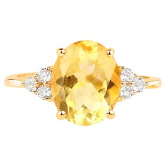 Anillo de citrino Topacio blanco 3,33 quilates Plata de ley chapada en oro amarillo de 14 quilates