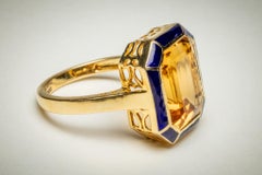 Citrine Ring with Blue Enamel in 18K Gold
