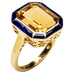 Anello con citrino e smalto blu in oro 18 carati