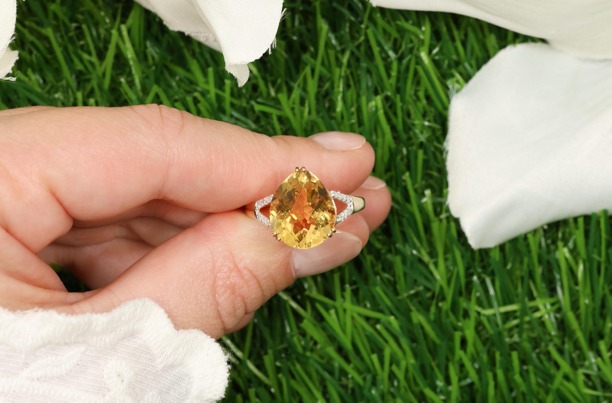 Citrine Ring With Diamonds 7.37 Carats 14K Yellow Gold In Excellent Condition For Sale In Aliso Viejo, CA