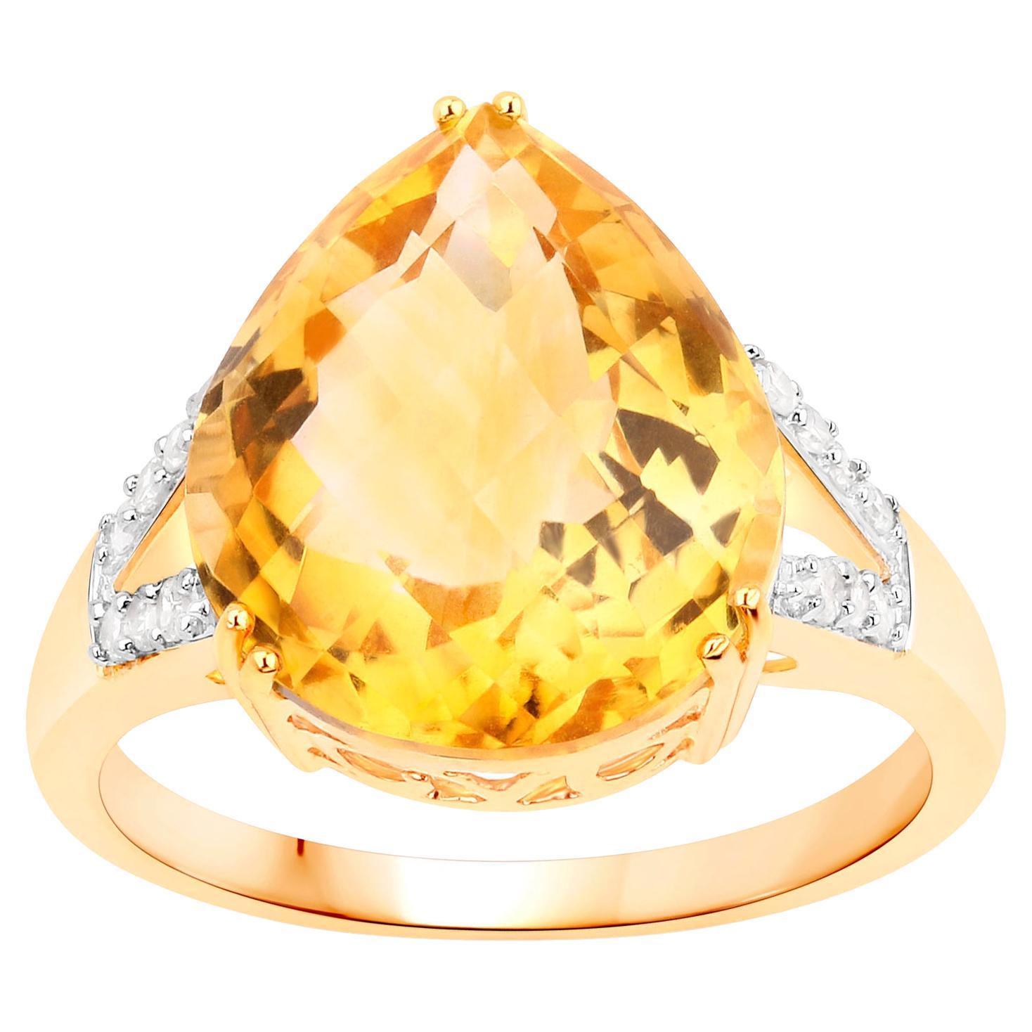 Citrine Ring With Diamonds 7.37 Carats 14K Yellow Gold For Sale
