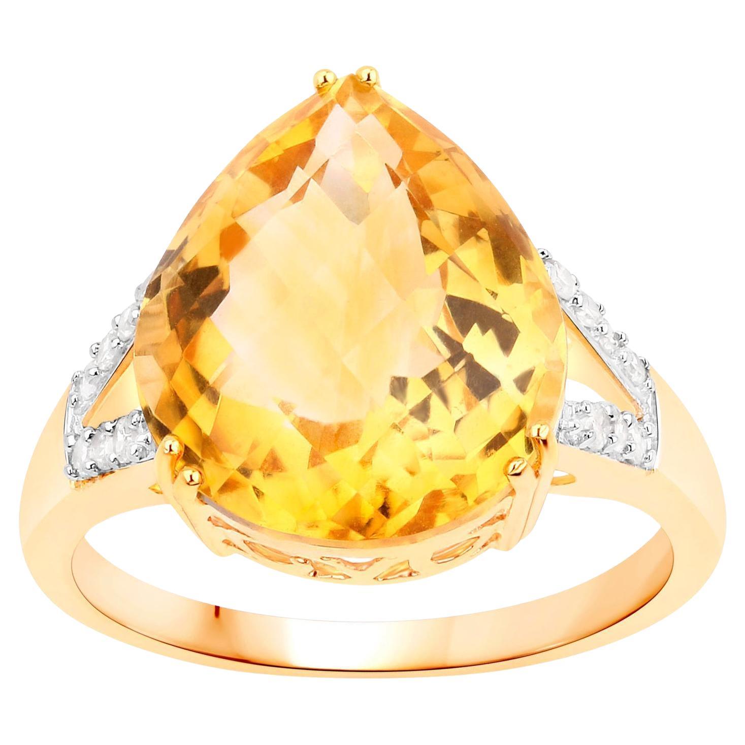 Citrine Ring With Diamonds 7.37 Carats 14K Yellow Gold For Sale
