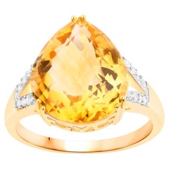 Citrine Ring With Diamonds 7.37 Carats 14K Yellow Gold
