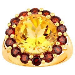 Citrine Ring with Garnets 7.26 Carats 18K Yellow Gold Plated Silver