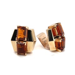 Citrine Rose Gold Retro Earrings from England, 1930s