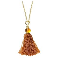 Citrine Round Beads with Mandarin Garnet Round Beads Tassel Necklace