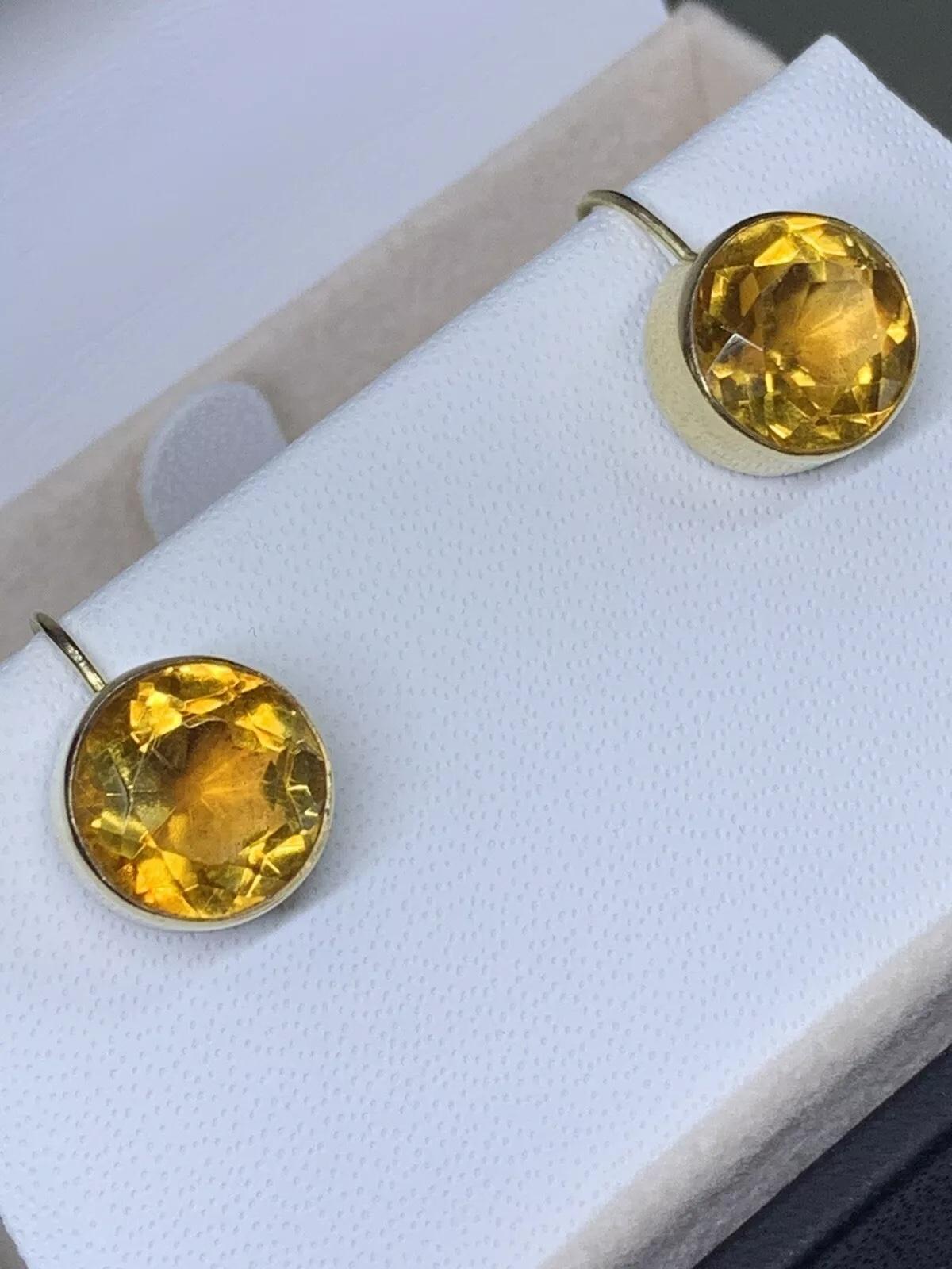 Pendientes redondos de citrino con bisel en oro amarillo de 9 ct envejecido. en Nuevo estado para la venta en London, GB