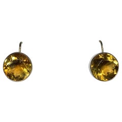 Citrine round Bezel stud earrings in 9ct yellow gold antique.