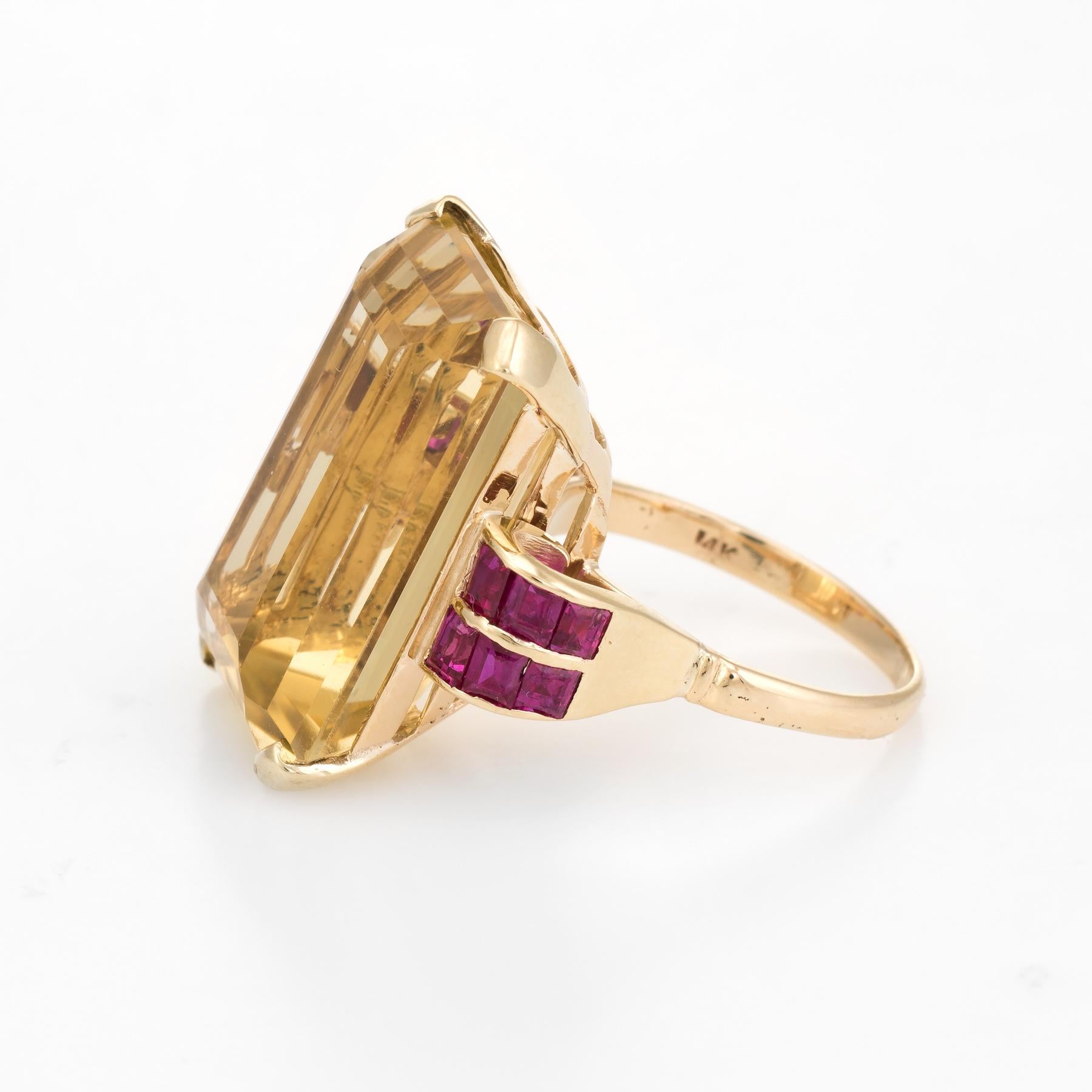 Retro Citrine Ruby Cocktail Ring Vintage 14 Karat Gold Large Statement Ring Jewelry