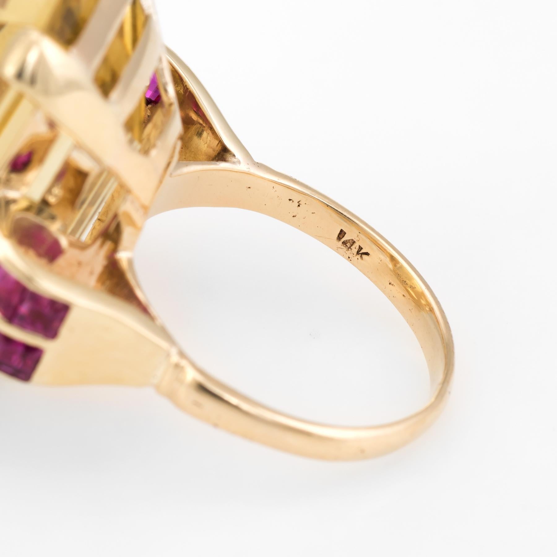 Women's Citrine Ruby Cocktail Ring Vintage 14 Karat Gold Large Statement Ring Jewelry