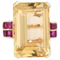 Citrine Ruby Cocktail Ring Vintage 14 Karat Gold Large Statement Ring Jewelry