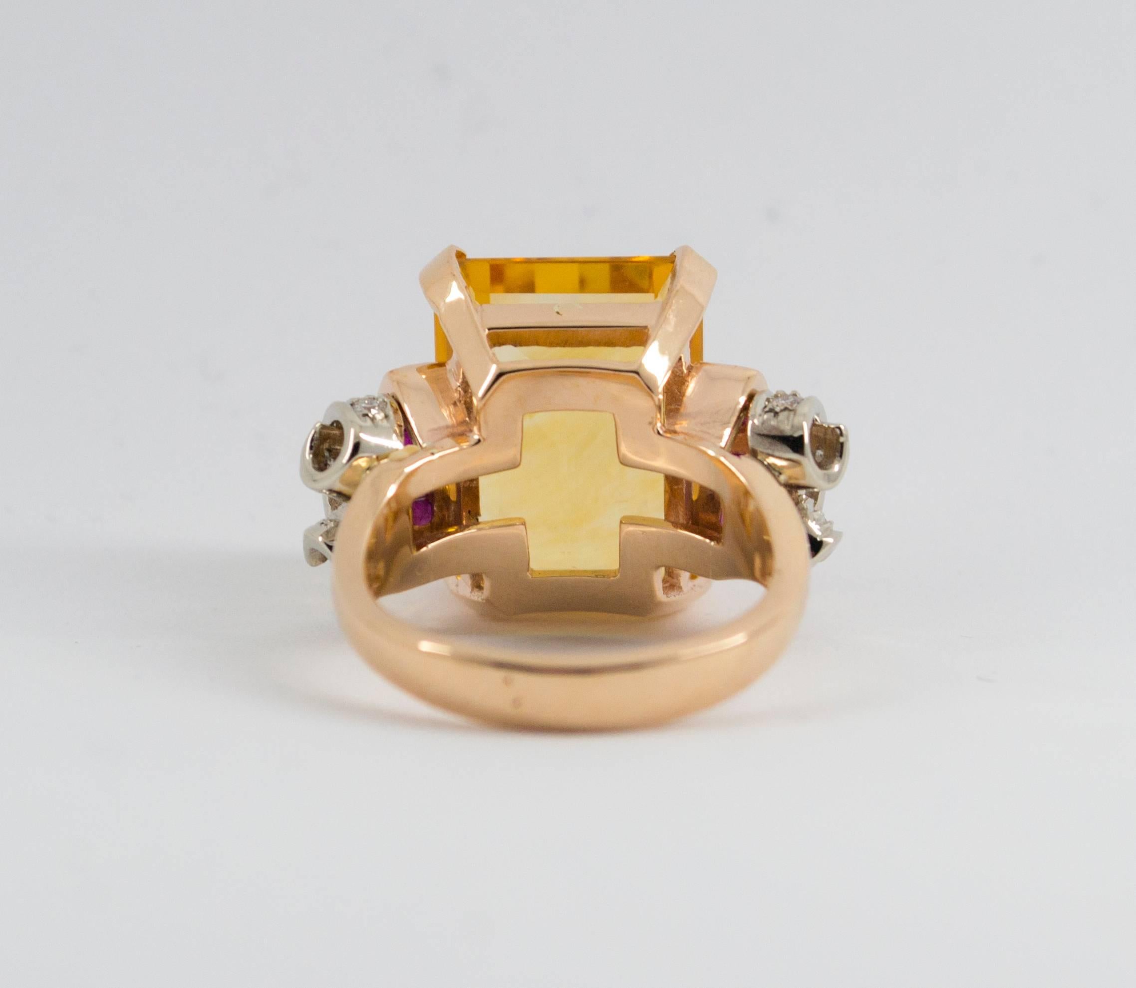 Citrine Ruby Diamond Yellow Gold Cocktail Ring 5