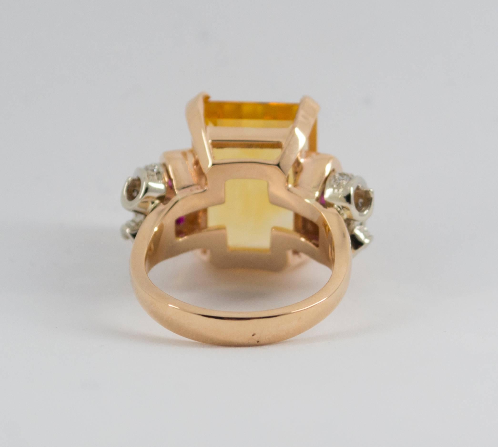 Citrine Ruby Diamond Yellow Gold Cocktail Ring 6