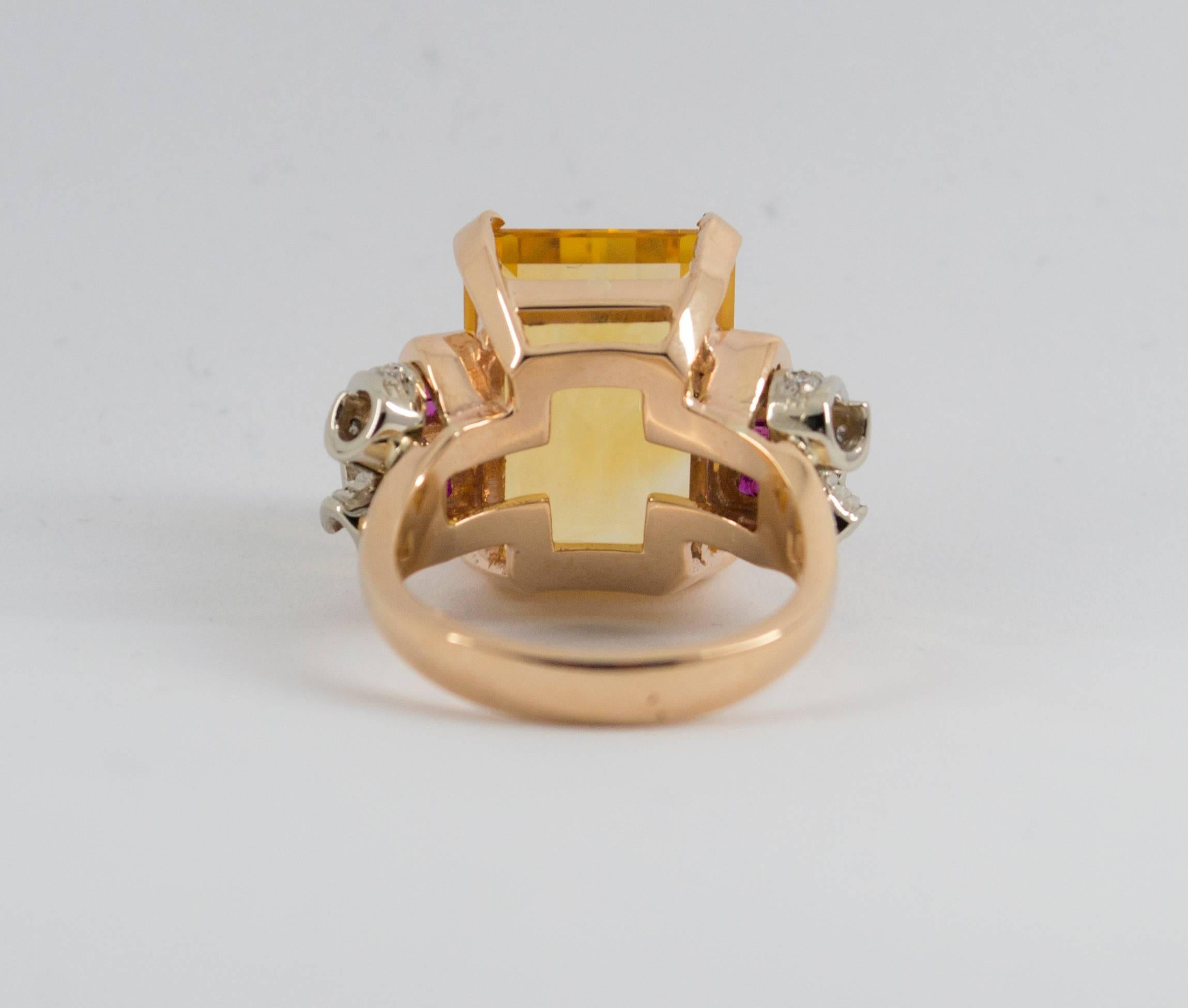 Citrine Ruby Diamond Yellow Gold Cocktail Ring 7