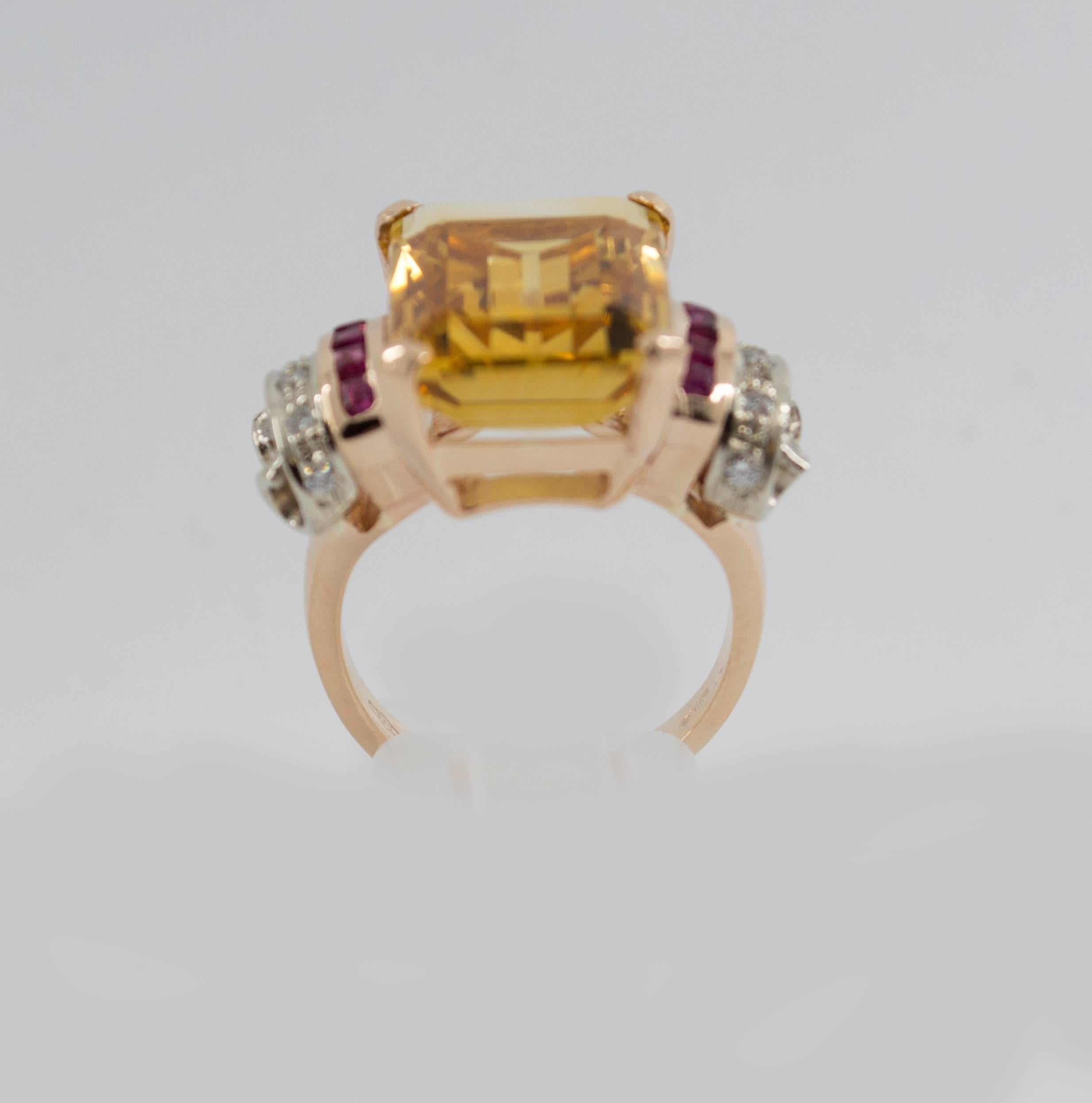 Citrine Ruby Diamond Yellow Gold Cocktail Ring In New Condition In Naples, IT