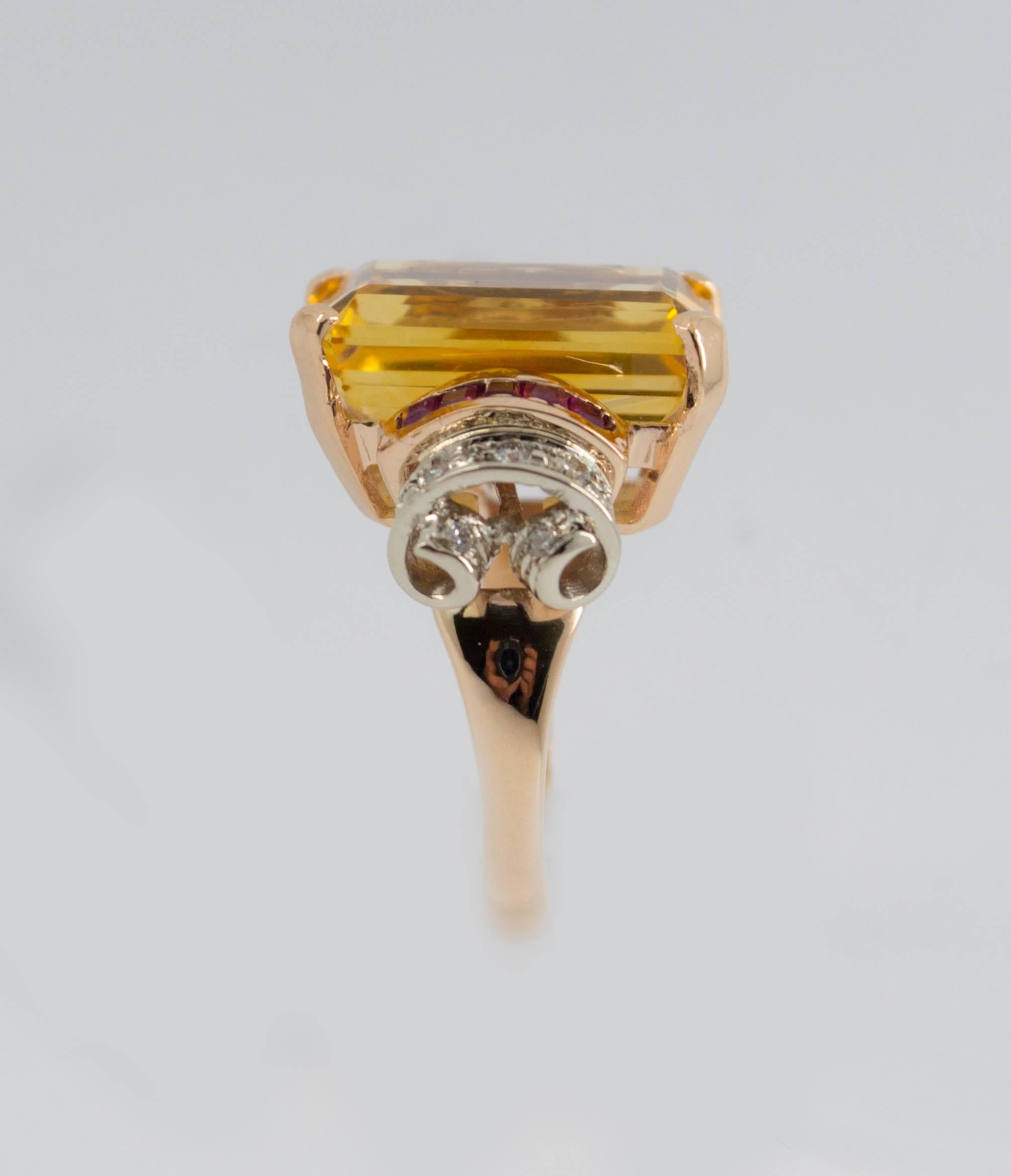 Citrine Ruby Diamond Yellow Gold Cocktail Ring 1