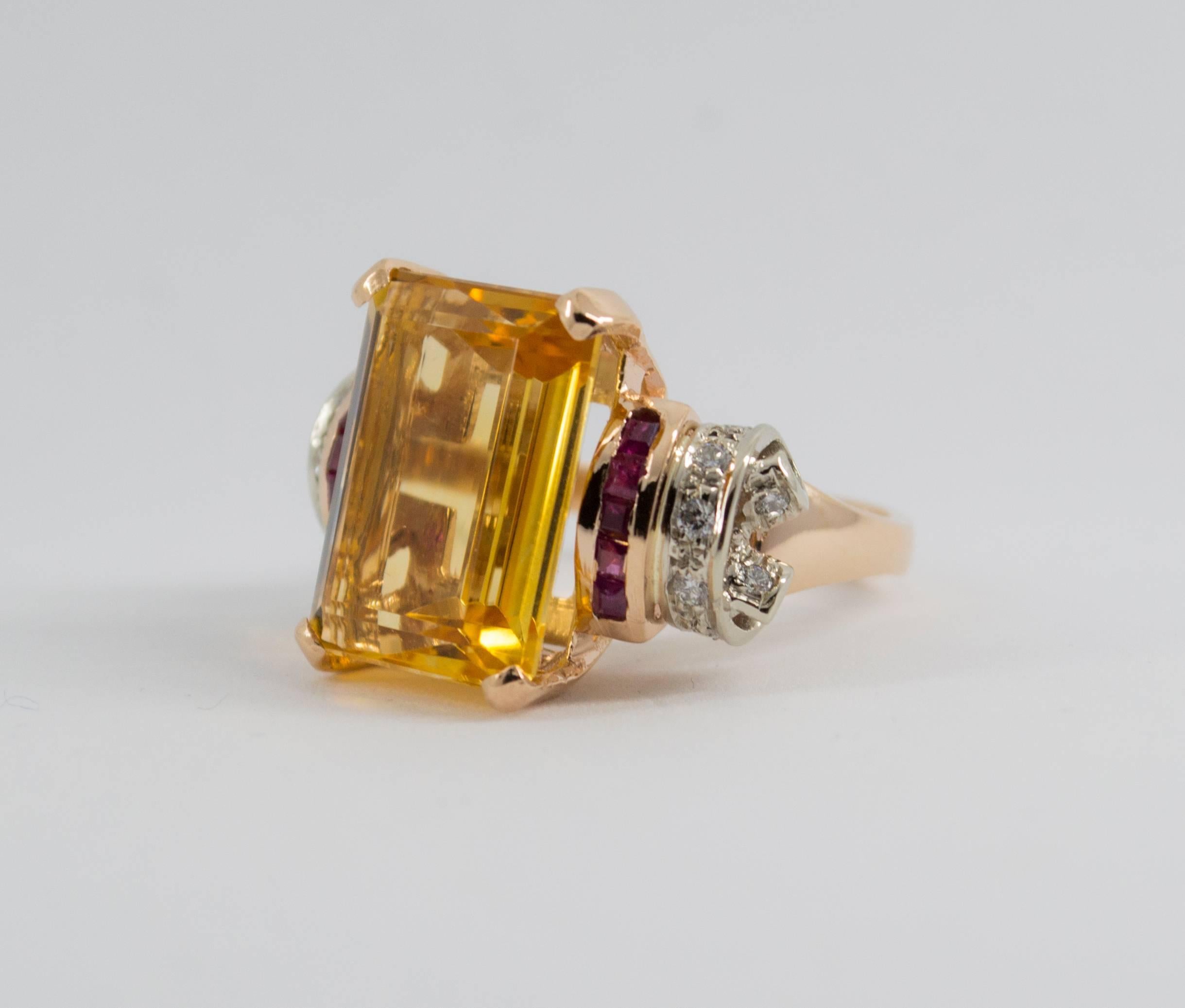 Citrine Ruby Diamond Yellow Gold Cocktail Ring 2