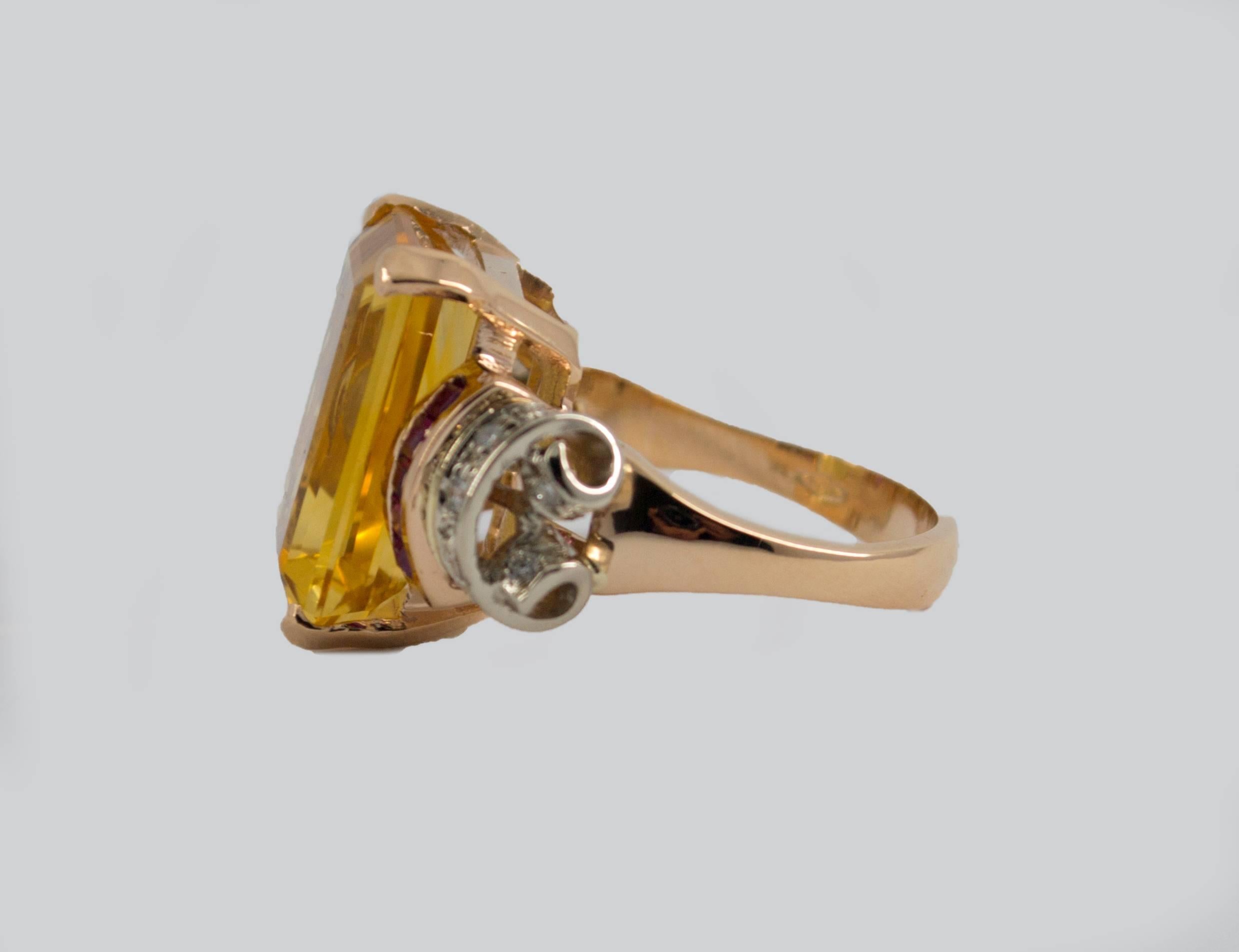 Citrine Ruby Diamond Yellow Gold Cocktail Ring 3