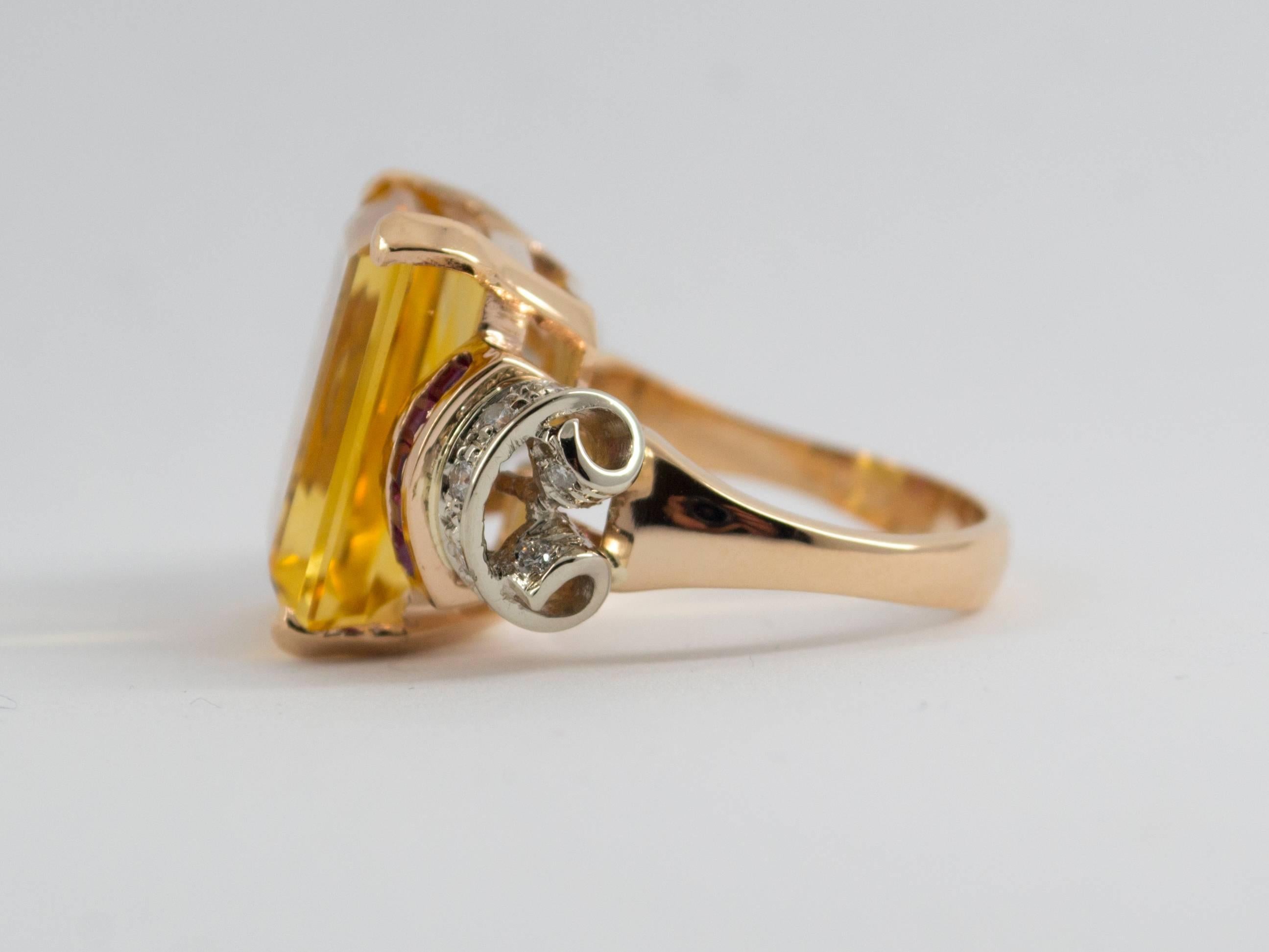 Citrine Ruby Diamond Yellow Gold Cocktail Ring 4