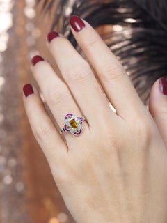 Citrine Ruby Peridot Diamond Geometric Ring in 14K White Gold
