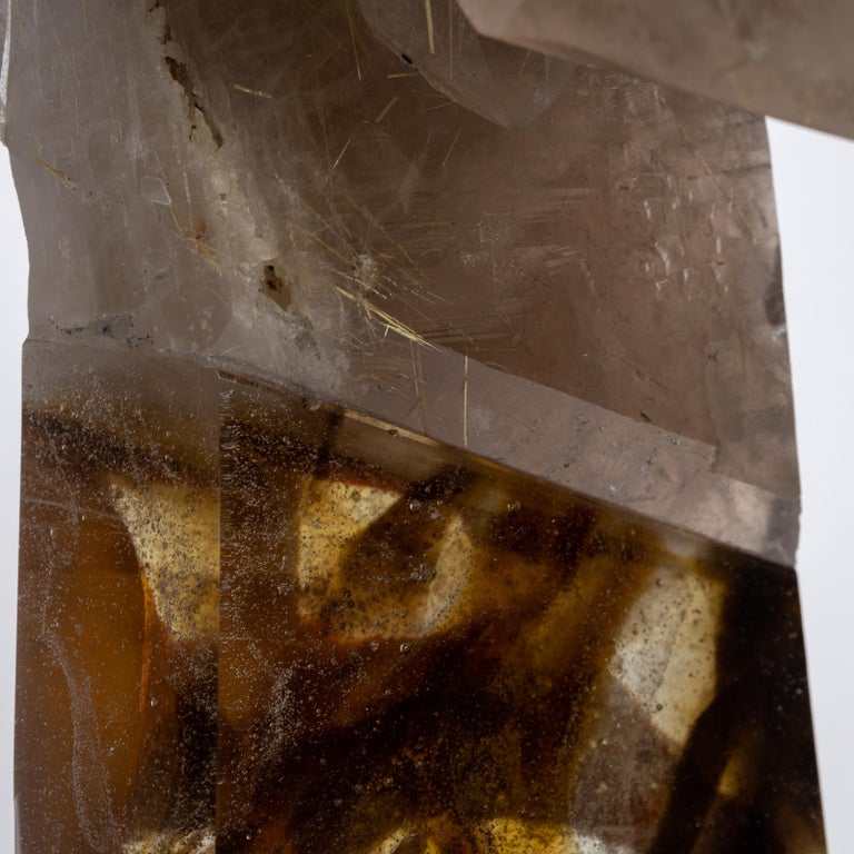 Citrine Rutilated Quartz and Glass Sculpture on Acrylic Base For Sale 5
