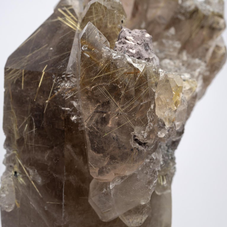 Citrine Rutilated Quartz and Glass Sculpture on Acrylic Base For Sale 3