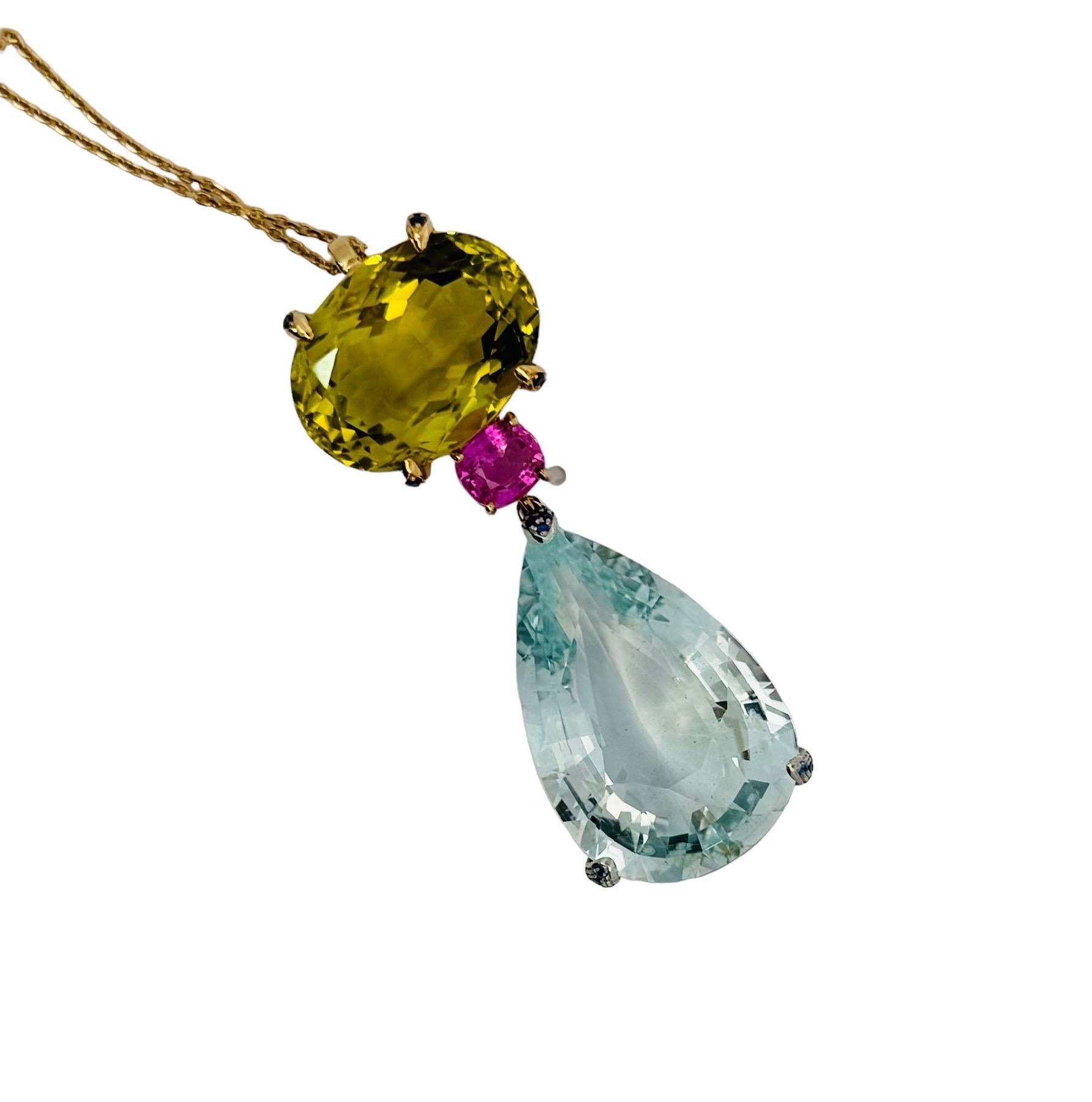 Citrine, Sapphire and Aquamarine Pendant In New Condition For Sale In COTTESLOE, AU