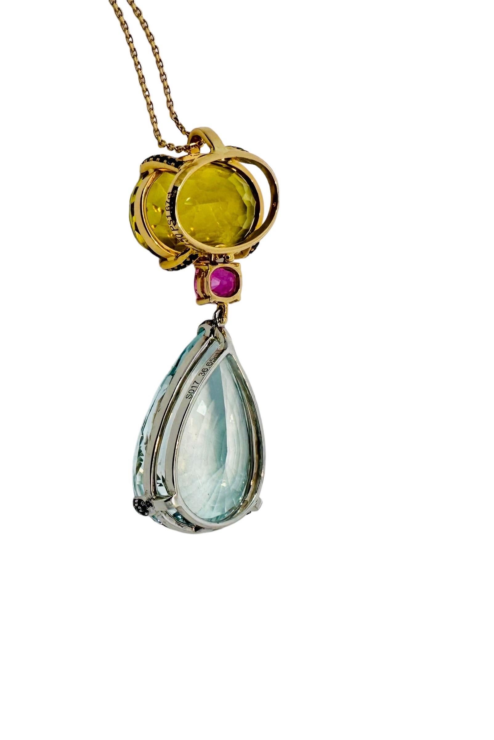 Women's or Men's Citrine, Sapphire and Aquamarine Pendant For Sale