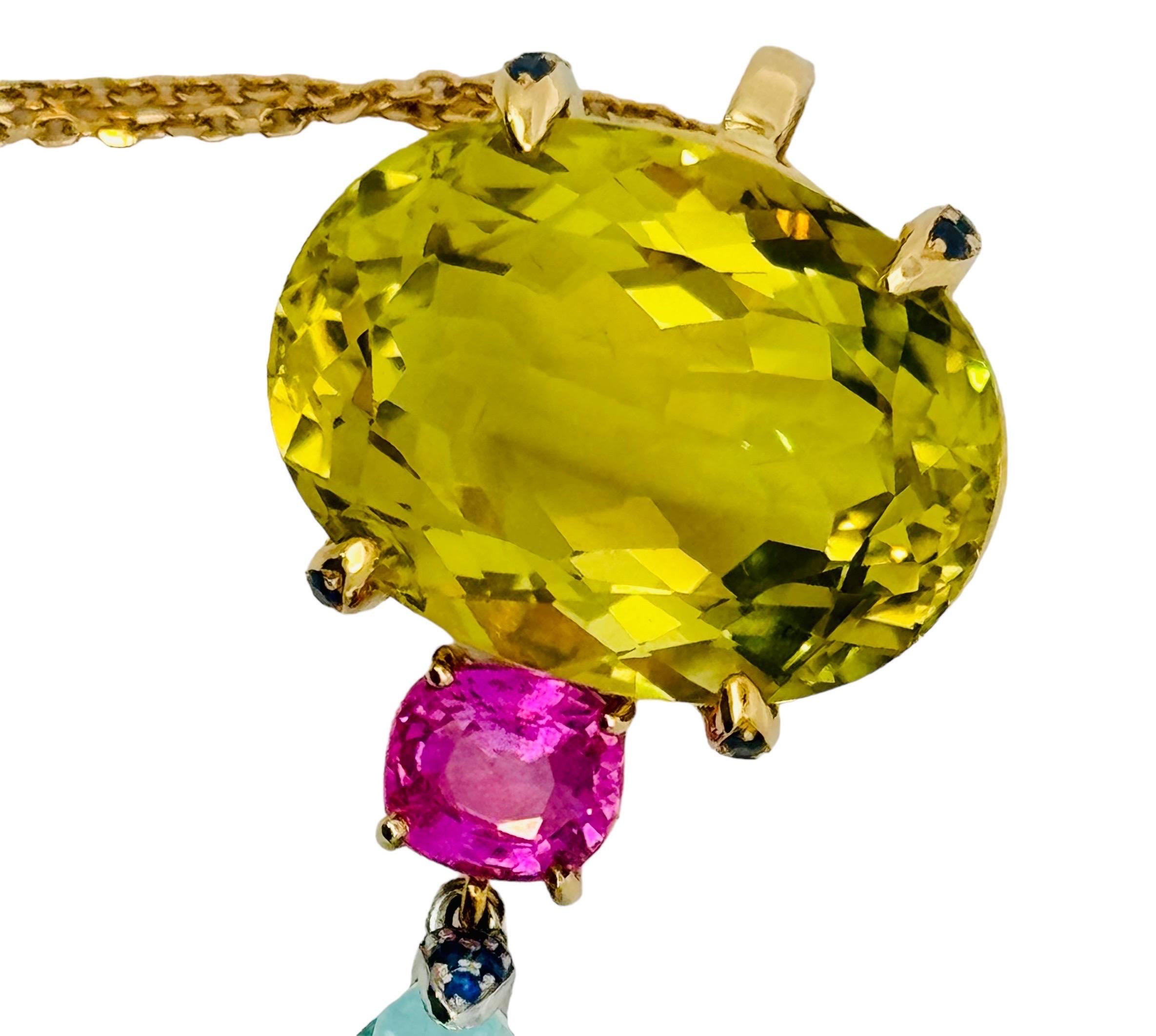 Citrine, Sapphire and Aquamarine Pendant For Sale 2