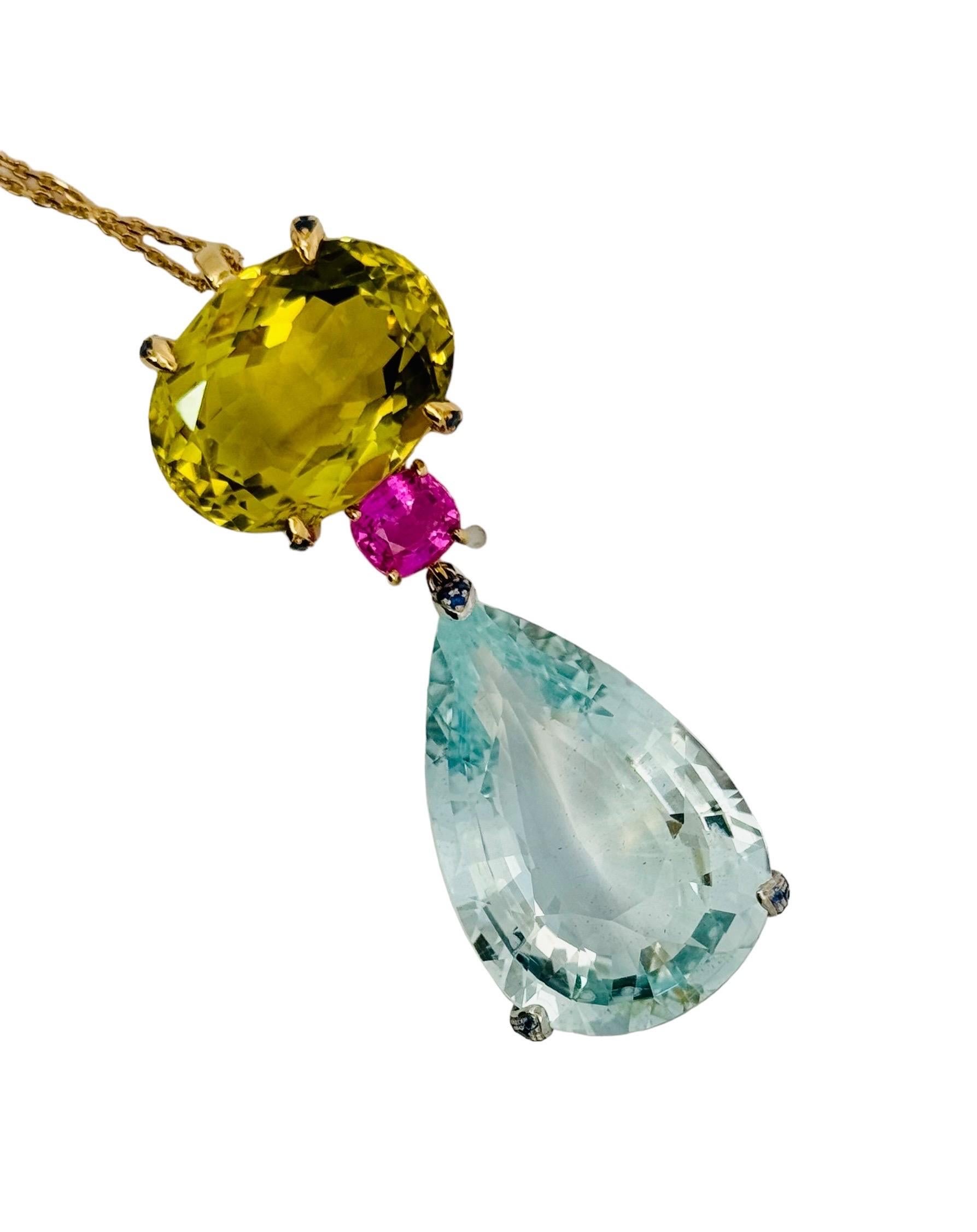 Citrine, Sapphire and Aquamarine Pendant For Sale 3
