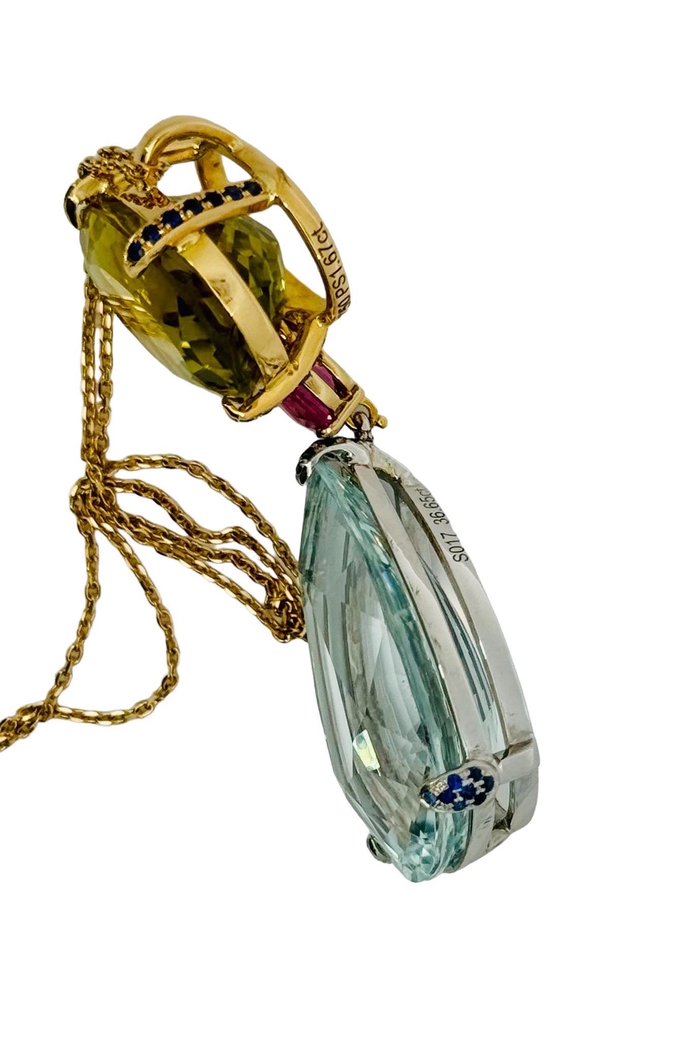Citrine, Sapphire and Aquamarine Pendant For Sale 4