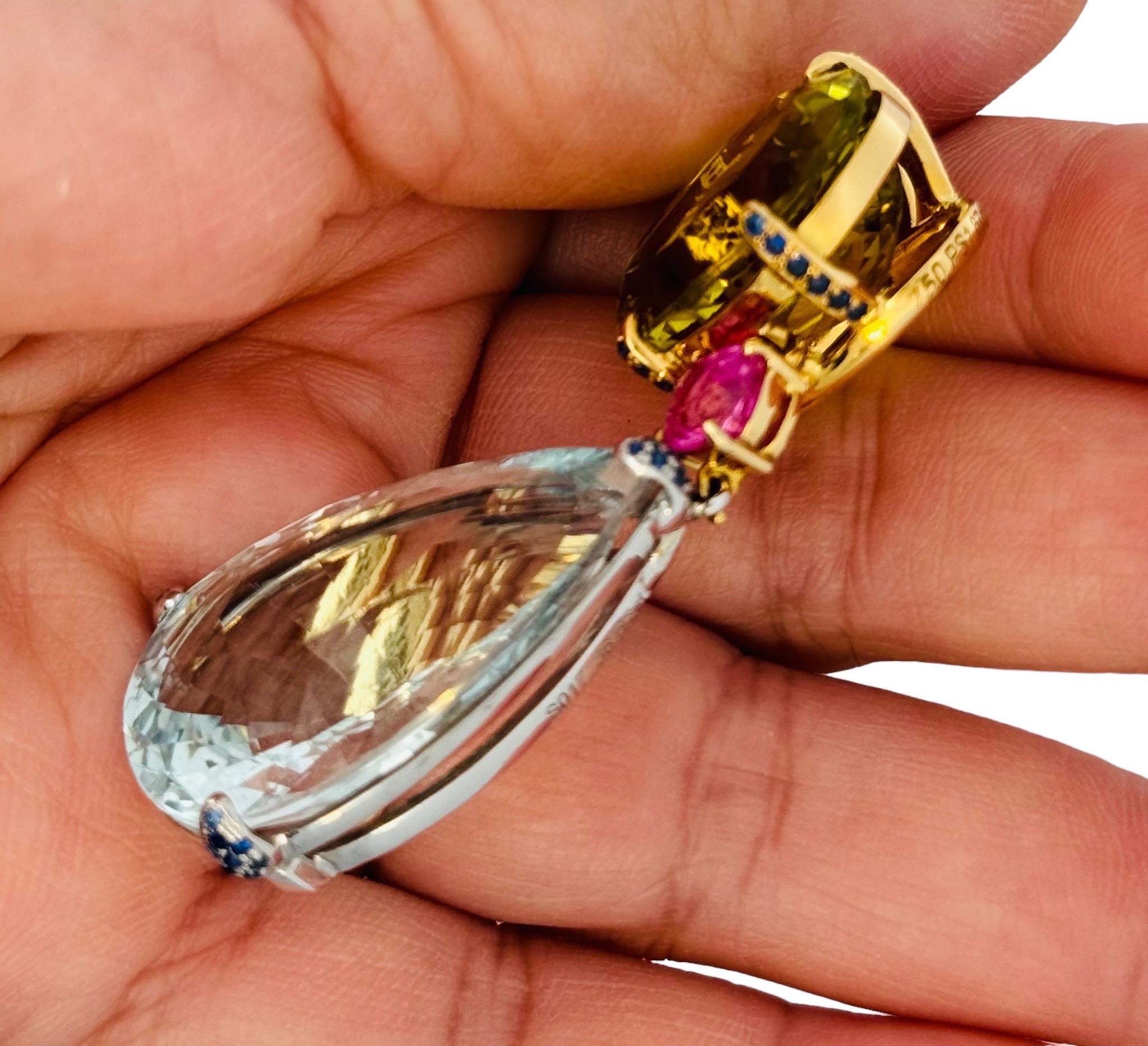 Citrine, Sapphire and Aquamarine Pendant For Sale 5