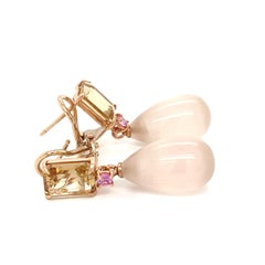 Citrine, Sapphire and Quartz Rose Gold Earrings