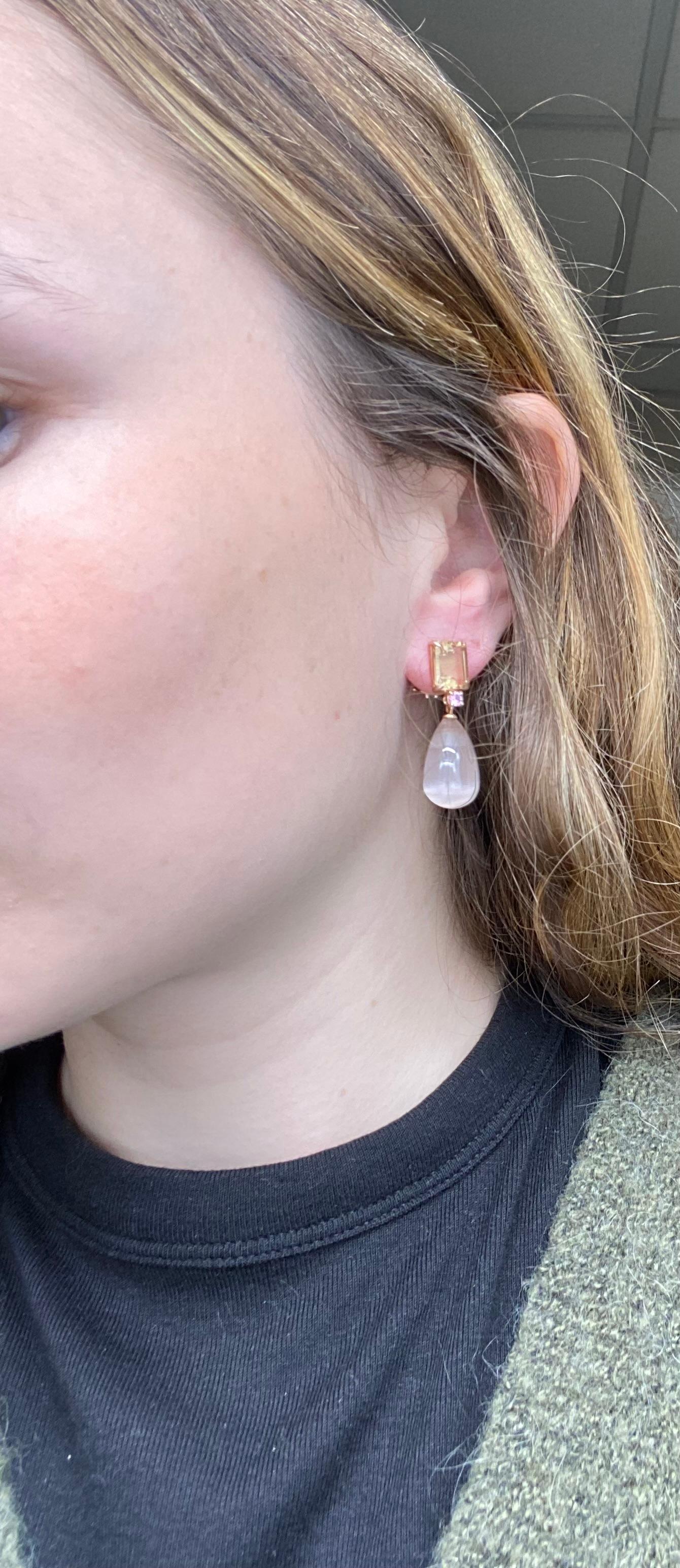 Baroque Citrine, Sapphire and Quartz Rose Gold Earrings For Sale