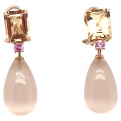 Citrine, Sapphire and Quartz Rose Gold Earrings